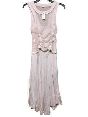 Anthropologie Daily Practice Forward Line midi dress Pink Ruched Mesh Layered